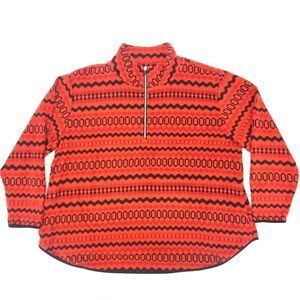 Lane Bryant Livi Pullover Top Womens 22/24 Red Geometric Print  Fleece 1/4 Zip